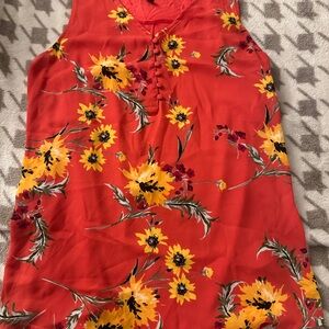 Express Red and Yellow Tie Front Tank Top